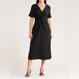 Nordstrom Rack•Black Twist-Front V-Neck Midi Dress